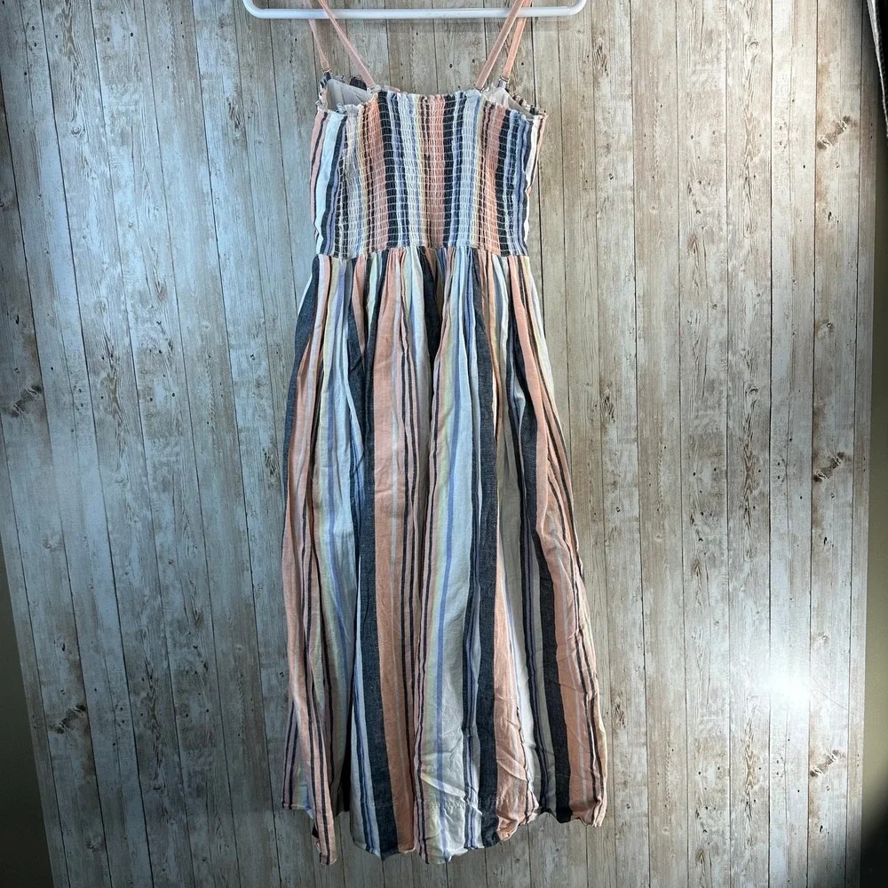 Free People Lilah Maxi Dress XS White Blue Pink Striped Convertible Strap‎ Boho